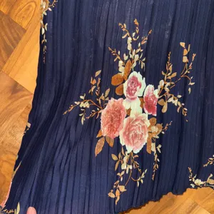 Bishop + Young Navy Blue‎ Floral Print Pleated Maxi Dress tank adjustable lined thumbnail 2