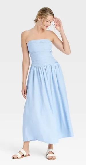 Universal‎ Thread Women Linen Corset Dress Large Blue Cottage Prairie Strapless thumbnail 1
