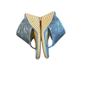 Johnston & Murphy Wedge Sandals Womens 8 Blue Laser Cut Espadrille‎ Thong Mules thumbnail 10