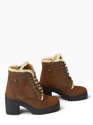 JEFFREY CAMPBELL Scaveng Sh Leather Boot Faux Shearling Lining Brown 8.5 thumbnail 4