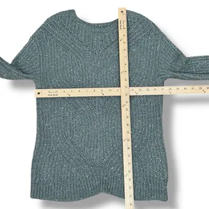 Nine West Scalloped Sleeve‎ Sequin Shimmer Sweater Sage Green Silver XS thumbnail 11