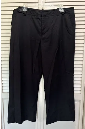 Merona Black Pinstripe Wide Leg Crop Dress Pants High Rise Side Zip Size‎ 16 thumbnail 1