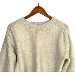 ZARA Cropped Ribbed Hems Long Sleeve Crew Neck Chunky Knit Sweater Small Cream thumbnail 3