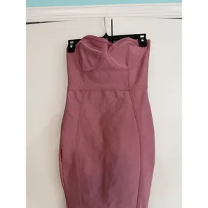PrettyLittleThing Womens Dusty Pink Strapless Bandage‎ Ruffle Midi Dress Size 6 thumbnail 4