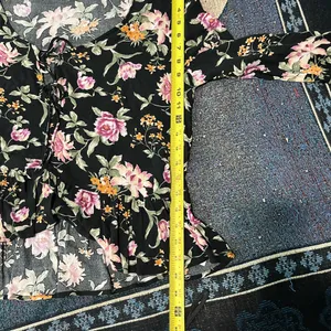 American Eagle Black Floral Tie-Front Blouse M Silky Viscose Resort Casual Top thumbnail 11