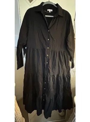 NEW Heart Haven 100% Cotton Button Down Maxi Long Sleeve Maxi Dress L thumbnail 1