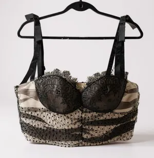 Akira Rica Rica Off Corset Crop Top Black Lace Mesh Tie Strap Large‎ NWT thumbnail 1