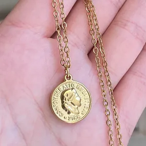 Handmade fully gold tone stainless steel antique vintage chic style coin necklace✨ thumbnail 6