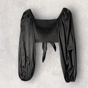 NEW She + Sky Black Crop Top‎ Tie Front Womens S Long Sleeve Blouse Dressy Party thumbnail 2