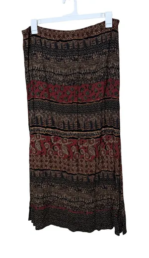 Vintage California Krush 90s Womens XL Boho‎ Maxi Skirt Burgundy Black Print thumbnail 1