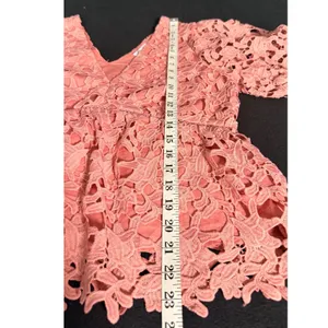 Endless Rose Womens L Coral Floral Lace Peplum Blouse V Neck Puff Sleeve Lined thumbnail 11
