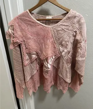 VTG Rayon Pink Patchwork Lace Ruffle Shawl Cape Made Italy Size undefined thumbnail 1