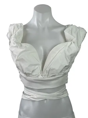 Zara Women's White Sleeveless Sweetheart Tie Wrap Blouse Crop Top Size M thumbnail 1
