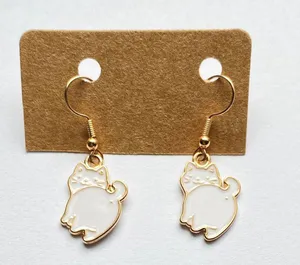 Handmade simple white cat Kawaii dangle earrings 🐈 thumbnail 1