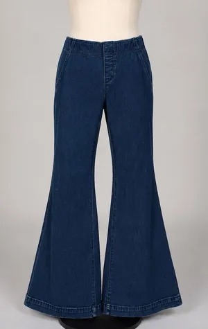 Free People Penny Pull On Flare Jeans Dark Wash Blue Denim Size 30x33 Bohemian thumbnail 1