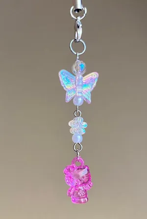 Handmade Kawaii y2k retro heart & butterfly dangle phone strap/bag charm/keychain/display⭐️🌀🍬💕 thumbnail 1