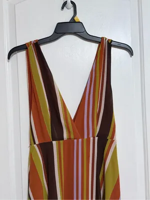 Forever 21 large Striped V-Neck Maxi Dress in Orange, Yellow and Brown thumbnail 4