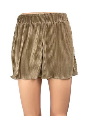 Waverles Brown Satin Pleated High Rise Elastic Waist Flowy Wide Leg Shorts Sz S thumbnail 1