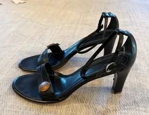 Ann Taylor Black Leather Ankle Strap Heeled Sandals Women’s 9 thumbnail 1