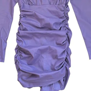 NWT Zara Faux Leather Ruched V Neck Dress Purple Size Small thumbnail 4