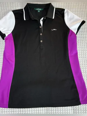 Lauren Ralph Lauren Performance Polo Shirt Women's Medium Black Cap Sleeve Golf thumbnail 1