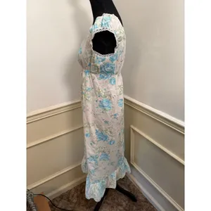 Vintage Handmade Cotton Floral Nightgown Dress Cottagecore Empire Waist Midi thumbnail 5