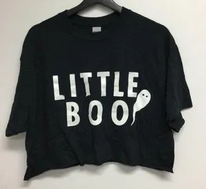 Gildan Halloween Cropped T-shirt Custom DIY Little Boo Black Tee Size L thumbnail 1