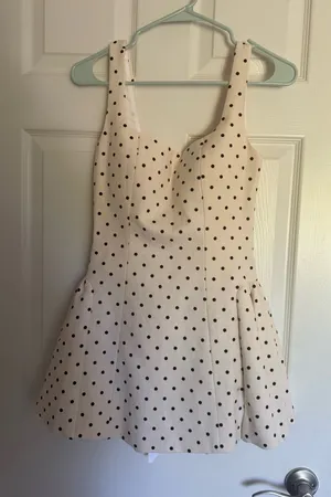 Polka Dot Sweetheart Neck Mini Dress - Cream with Black Dots thumbnail 1