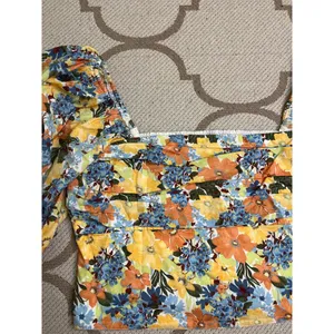 Abercrombie & Fitch square neck ruched puff sleeve top floral print, size large thumbnail 8
