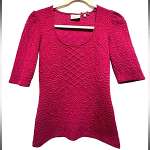 Deletta for Anthropologie‎ magenta textured 3/4 sleeve sweater size s thumbnail 1