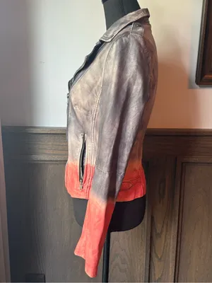 Muubaa Women's Gray-to-Coral Ombre Calf Skin Leather Moto Jacket US 6 thumbnail 3