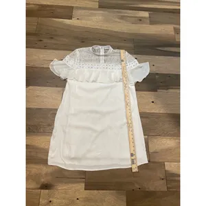 Express Dress Cream Lace Mock Neck Ruffle Feminine Size L thumbnail 6