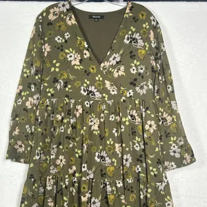 Madewell Women‎ Olive Green Floral Tiered V-Neck Midi Dress XXS Long Sleeve thumbnail 8