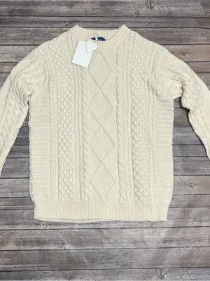 Aelfric Eden Ivory Cable Knit Retro 90s Long Sleeve Crew Neck Sweater New XL thumbnail 5