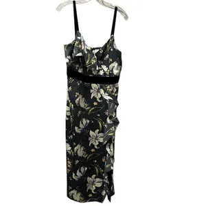 Cinq à Sept Leena Floral Print Midi Dress Size 10‎ 100% Silk with Velvet … thumbnail 3