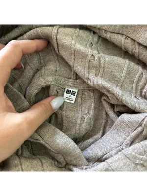 Uniqlo Women's Heather Brown Cable Knit Hoodie Sweater Granola Cottage Pullover thumbnail 4