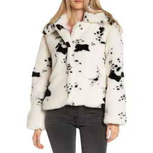 Juicy Couture Women’s Spotted Faux Fur Jacket White Black Cow Print Large Coat thumbnail 3