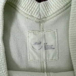 Aerie Wonder Textured V-Neck Sweatshirt Green Waffle Knit Oversized Women M EUC thumbnail 5