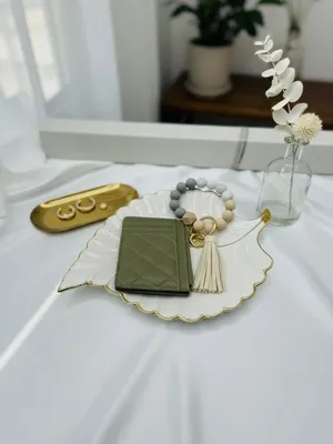 Sage Green Quilted Card Holder Wallet Wristlet Keychain Tassel thumbnail 2