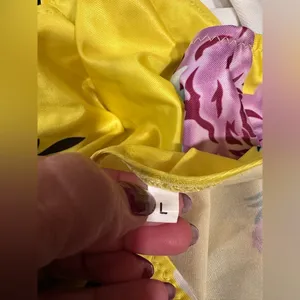 Vintage Retro High Waisted Bikini Set Floral Yellow Purple Rose Tropical Pinup L thumbnail 7