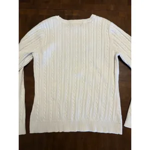 IZOD Womens Cable Knit Sweater White Crew Neck Cotton Size M Preppy Classic Y2K thumbnail 7