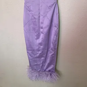 House of CB ‘Helena’ Orchid Satin Midi Dress with Feathered Trim NWOT size S thumbnail 10