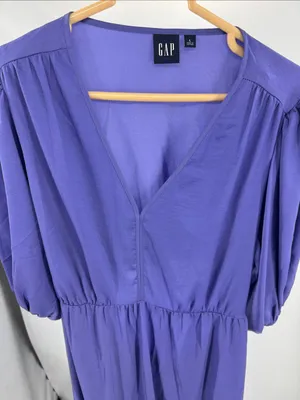 GAP open back blouson Midi Dress in Violet L silky wedding guest event party thumbnail 9