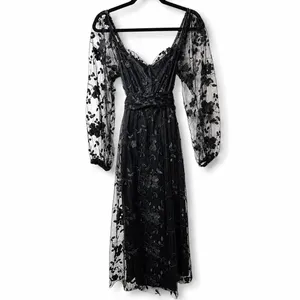 NEW Lulus Darling Charisma Black Mesh Embroidered Balloon Sleeves Midi Dress XS thumbnail 5