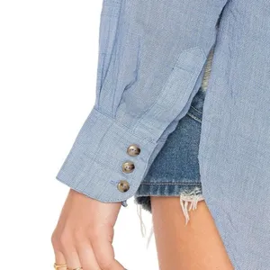 Free People Thats a Wrap Shirt in Chambray Combo Blue thumbnail 5