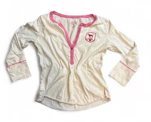 Vintage Y2K 2005 Victoria's Secret PINK Henley Top L White Pink Logo thumbnail 1