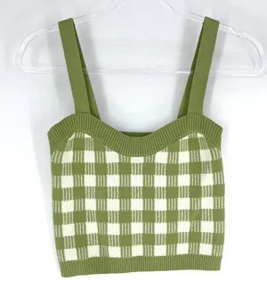 Lalavon Coordinated Set Checkered Crop Knit Sweater Set Green White Size Small thumbnail 6