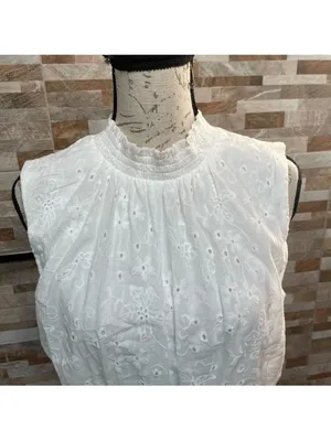 Laundry By Shelli Segal White Eyelet Cotton Layered Tiered Sleeveless Dress XL thumbnail 5