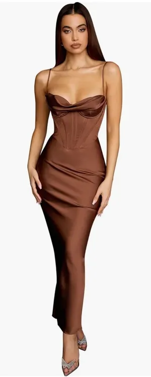 New!‎ House of CB Charmaine Corset Maxi Dress Brown Sz Large+ Cup $285 thumbnail 1
