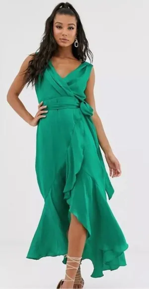 FLOUNCE LONDON Wrap‎ Satin Midaxi Dress Sz 8 thumbnail 1